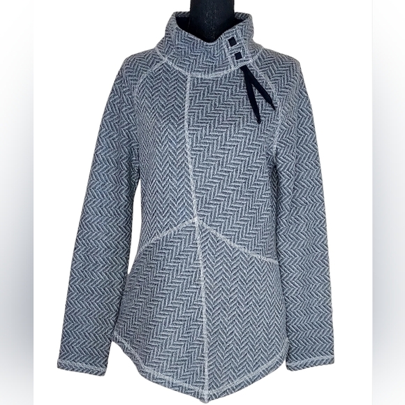 PrAna Mattea Women's Size L Herringbone Wool Blend Mock Neck Asymmetrical Top - Picture 2 of 7